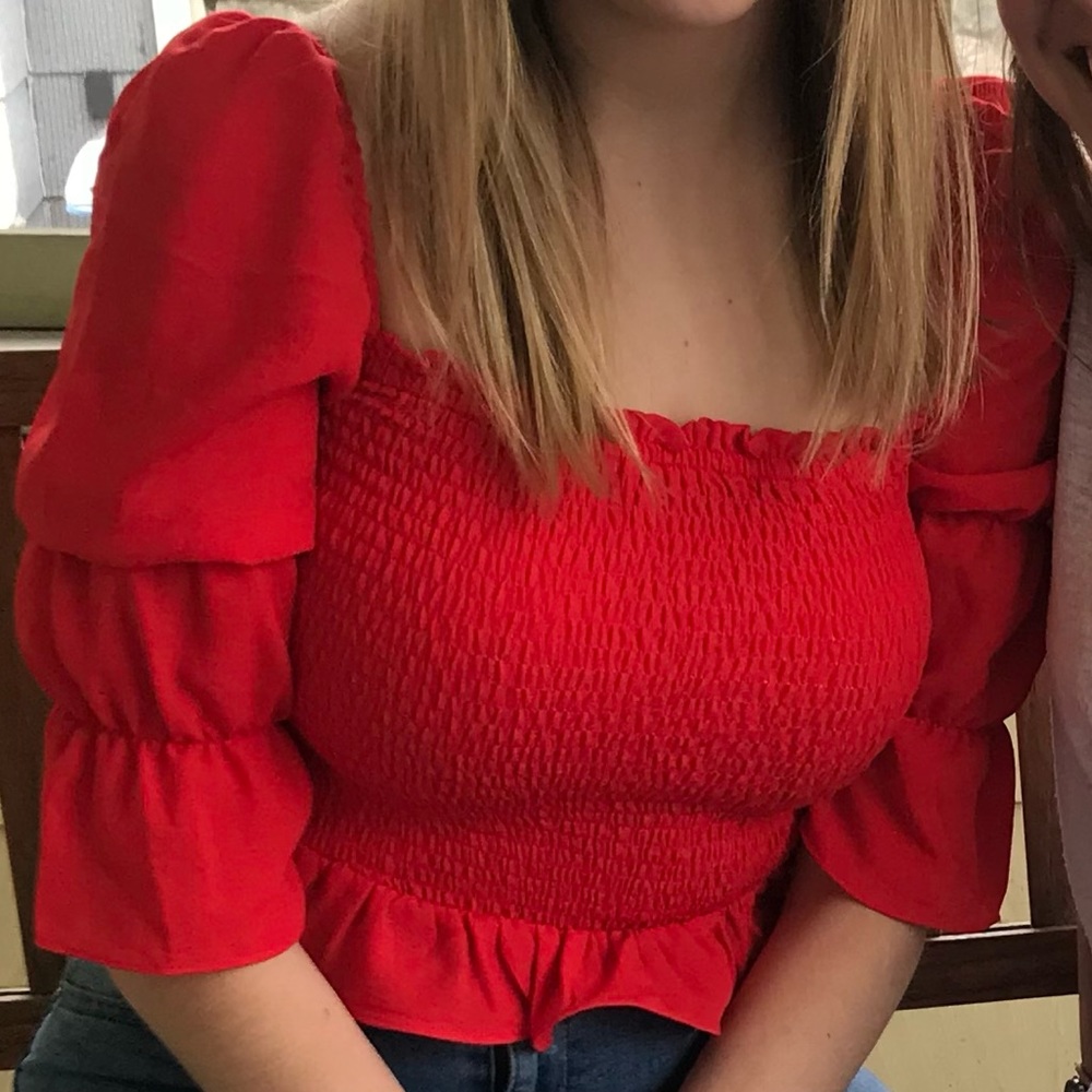 W.A.P.G. Senorita Smocked Top, Red, S (Mixology)